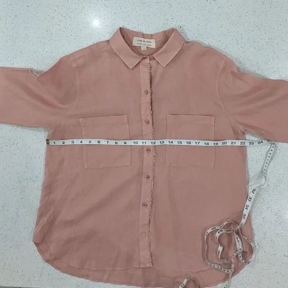 Cloth & Stone 100% Linen Pale Pink Button Down Shirt Collared Long Sleeve L - Picture 3 of 9